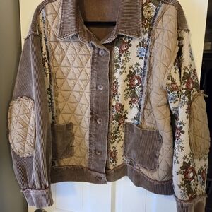 DAVI & DANI Floral Corduroy Teddy NWOT Jacket in Brown and Cream